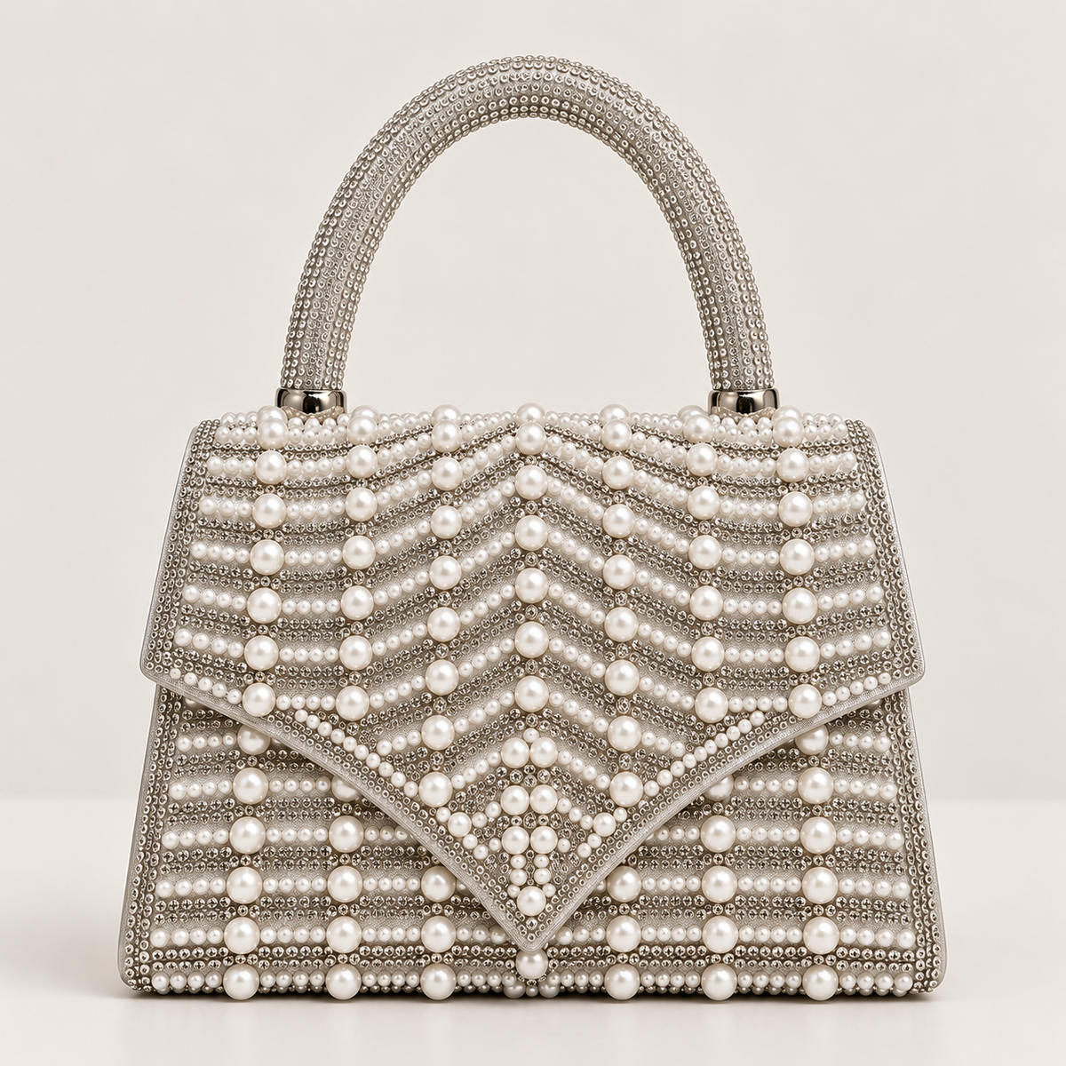 LEA- Pearl Diamante Handle Top Clutch Rose Gold