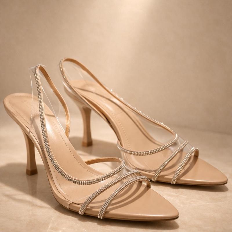 Diamante PVC Clear Open Toe Pointy Heel