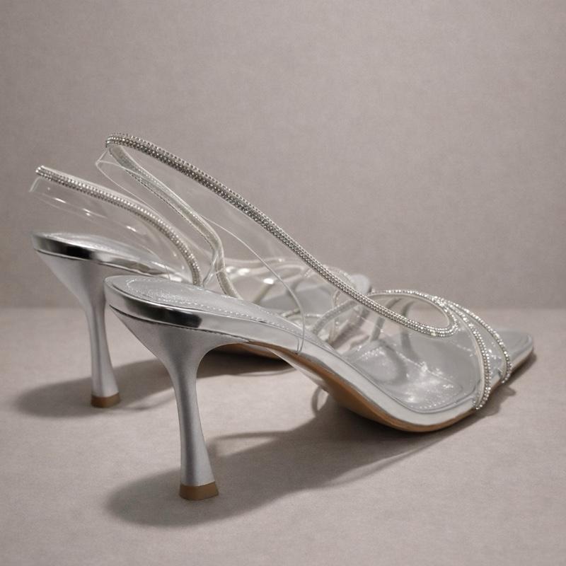 Diamante PVC Clear Open Toe Pointy Heel