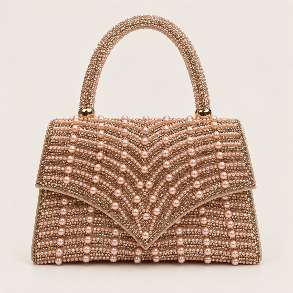 LEA- Pearl Diamante Handle Top Clutch Gold