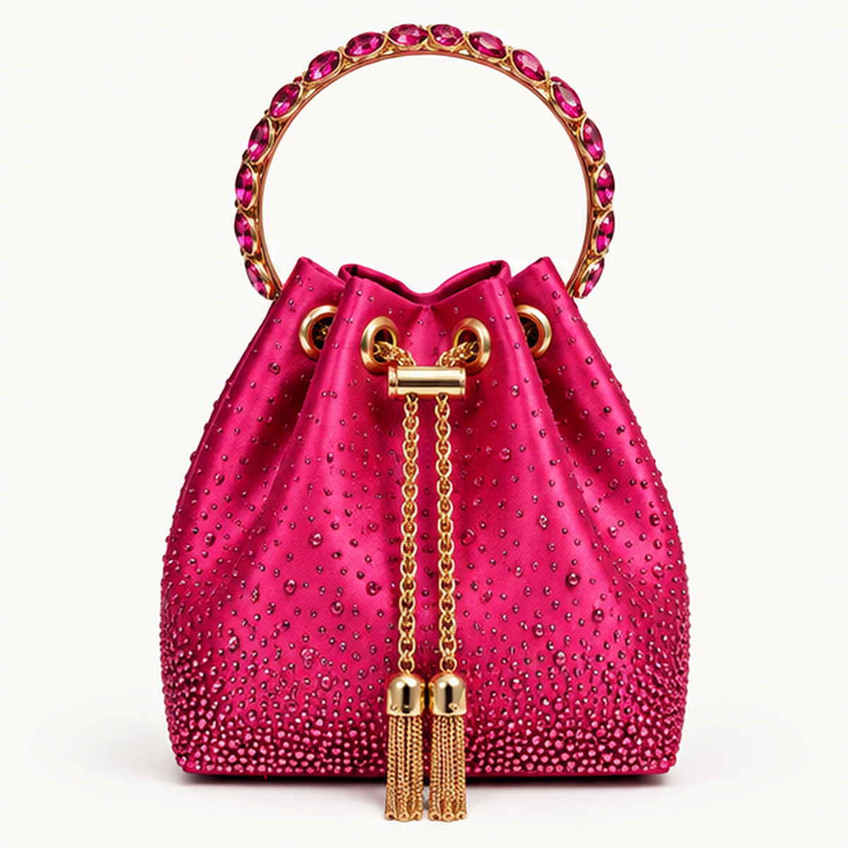 LUXE- Diamanté Crystal Bucket Bag with Jewelled Handle Green