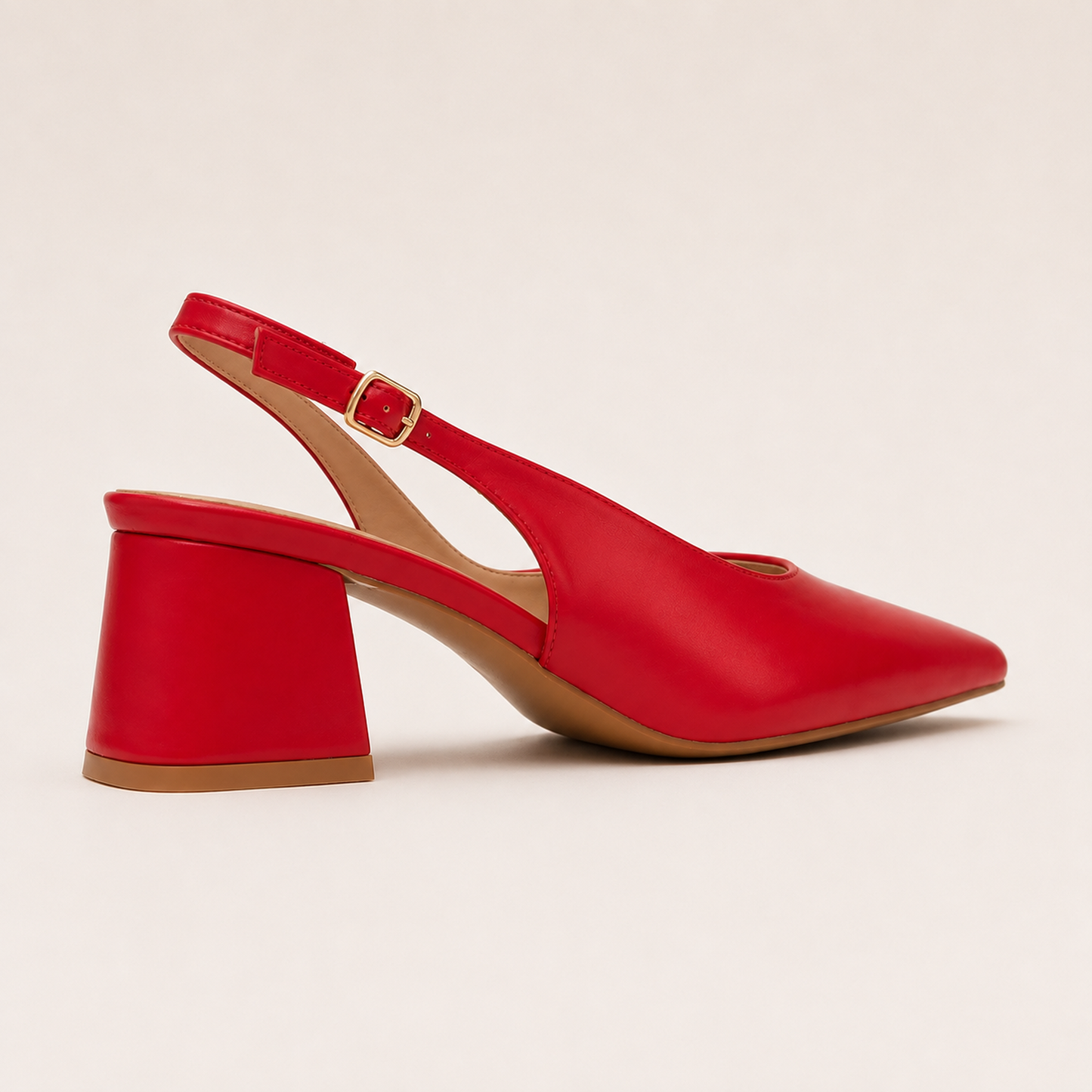 RIA- Block Cube Heel Pointy Toe Sling Back- Red