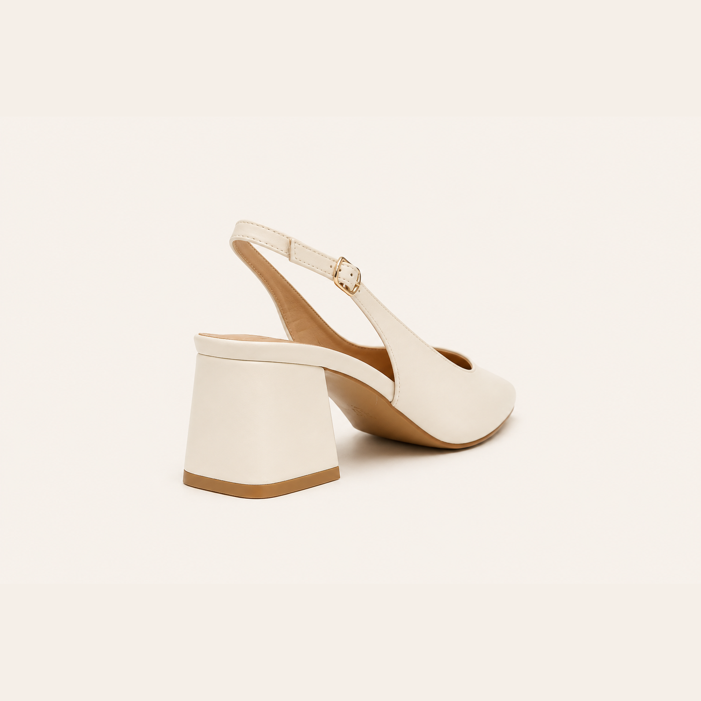 RIA- Block Cube Heel Pointy Toe Sling Back- White