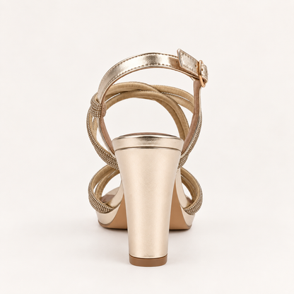 Kia- Diamanté Block Heel Sandals- Gold