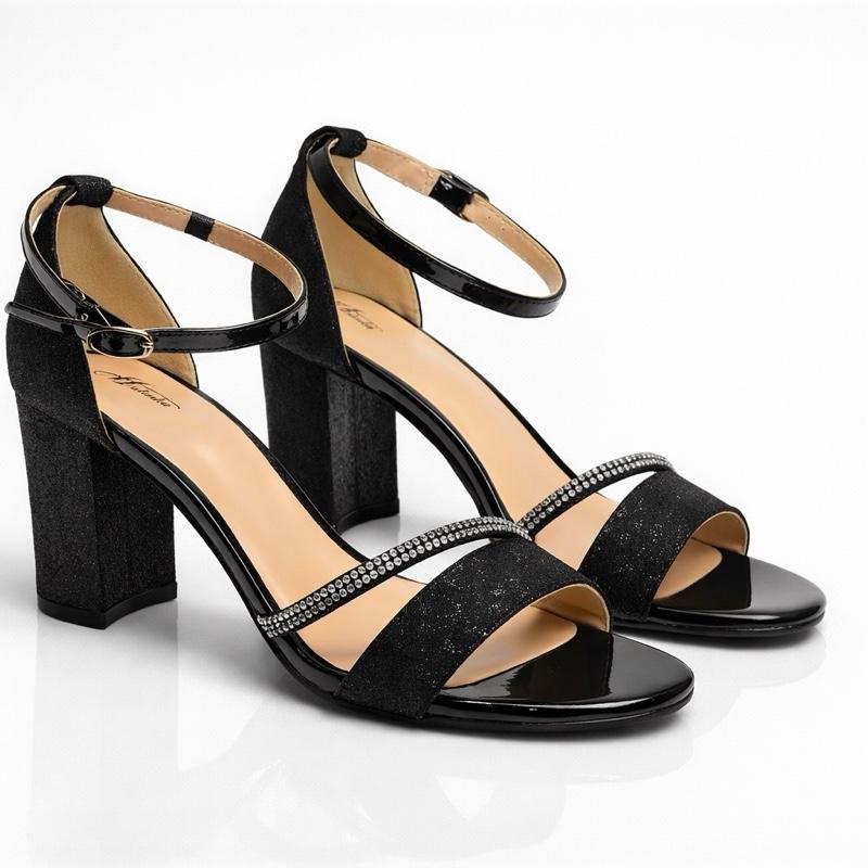 Glitter Block Heel Strappy Heels Diamanté