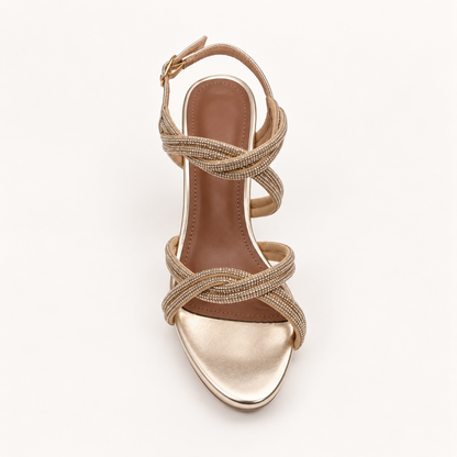 Kia- Diamanté Block Heel Sandals- Gold
