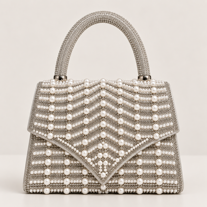 LEA- Pearl Diamante Handle Top Clutch Gold