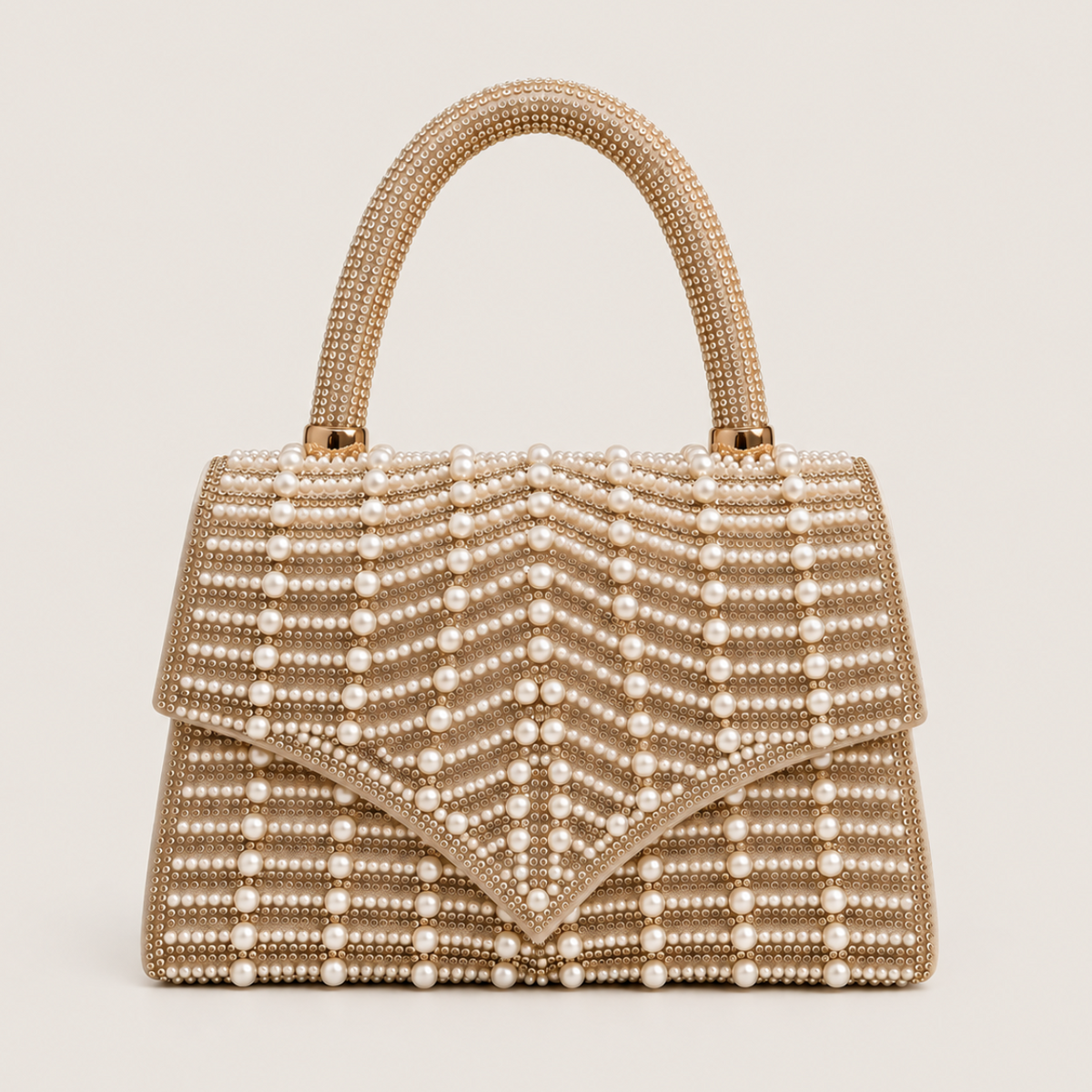 LEA- Pearl Diamante Handle Top Clutch Gold