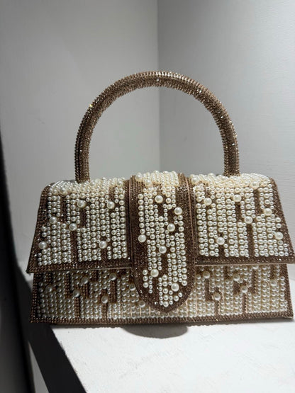Pearl/Diamante Top Handle Clutch Bag Evening