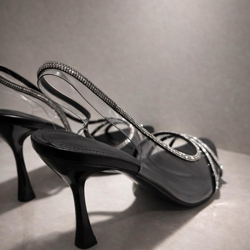 Diamante PVC Clear Open Toe Pointy Heel