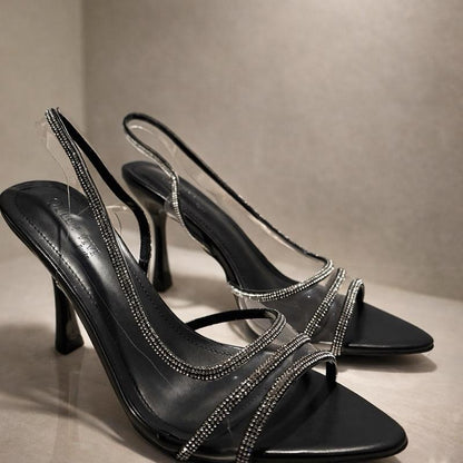 Diamante PVC Clear Open Toe Pointy Heel