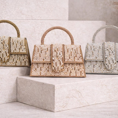 Pearl/Diamante Top Handle Clutch Bag Evening