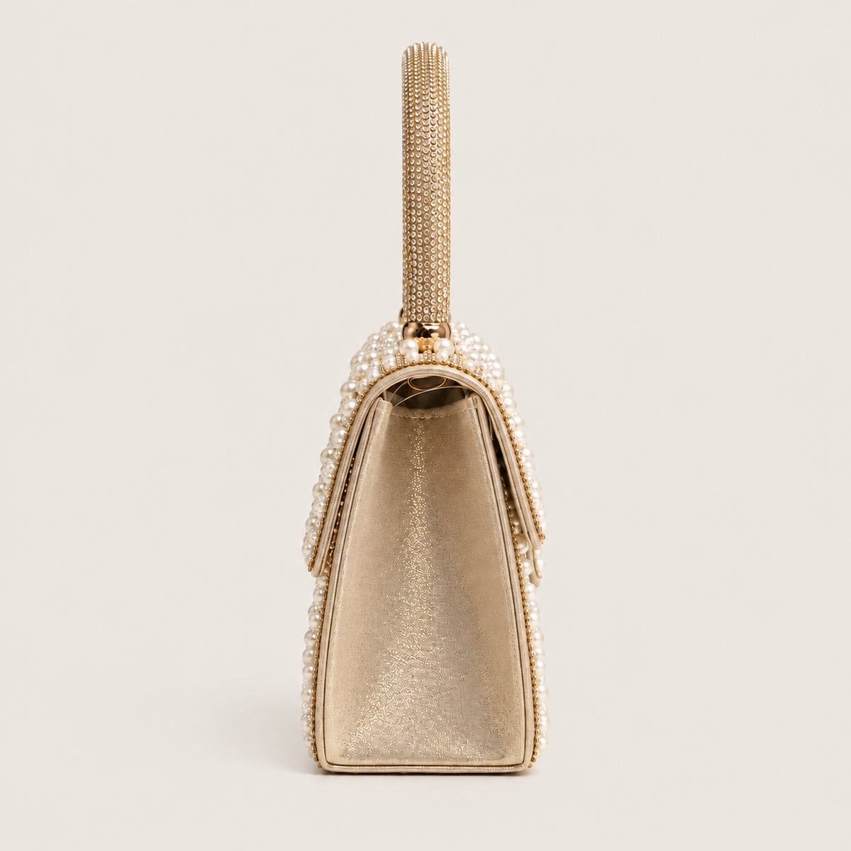 LEA- Pearl Diamante Handle Top Clutch Gold