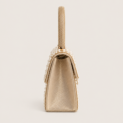 LEA- Pearl Diamante Handle Top Clutch Gold
