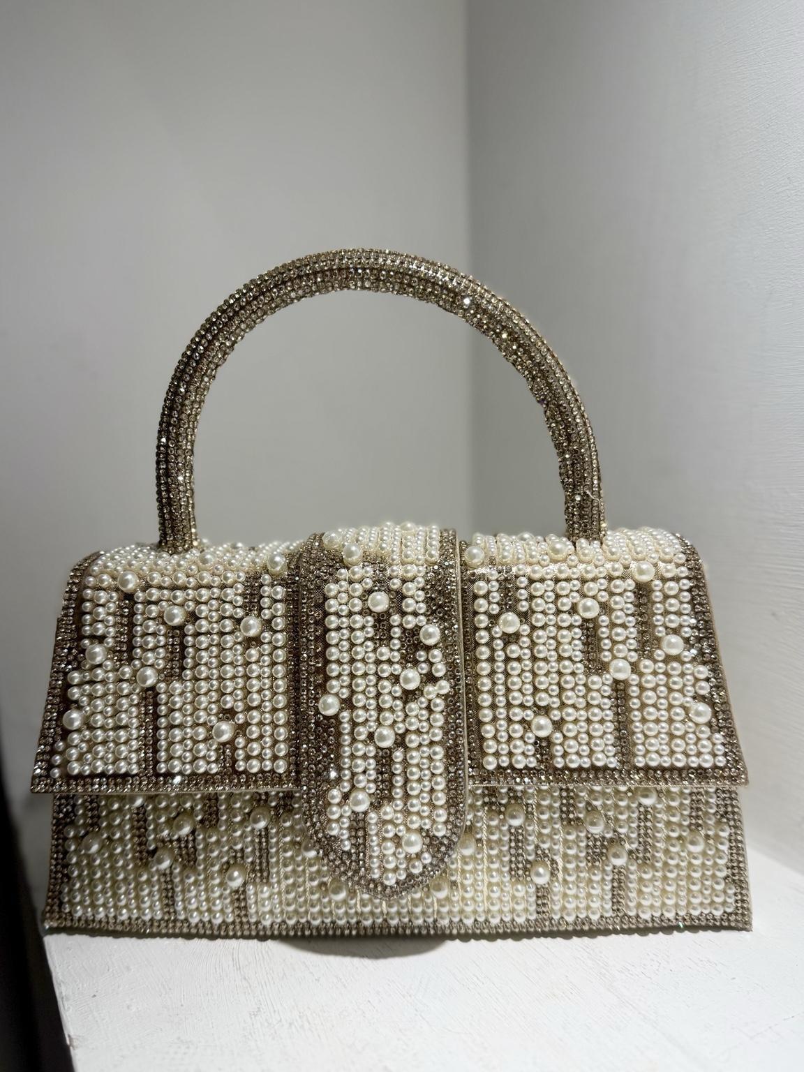 Pearl/Diamante Top Handle Clutch Bag Evening