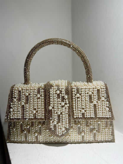 Pearl/Diamante Top Handle Clutch Bag Evening