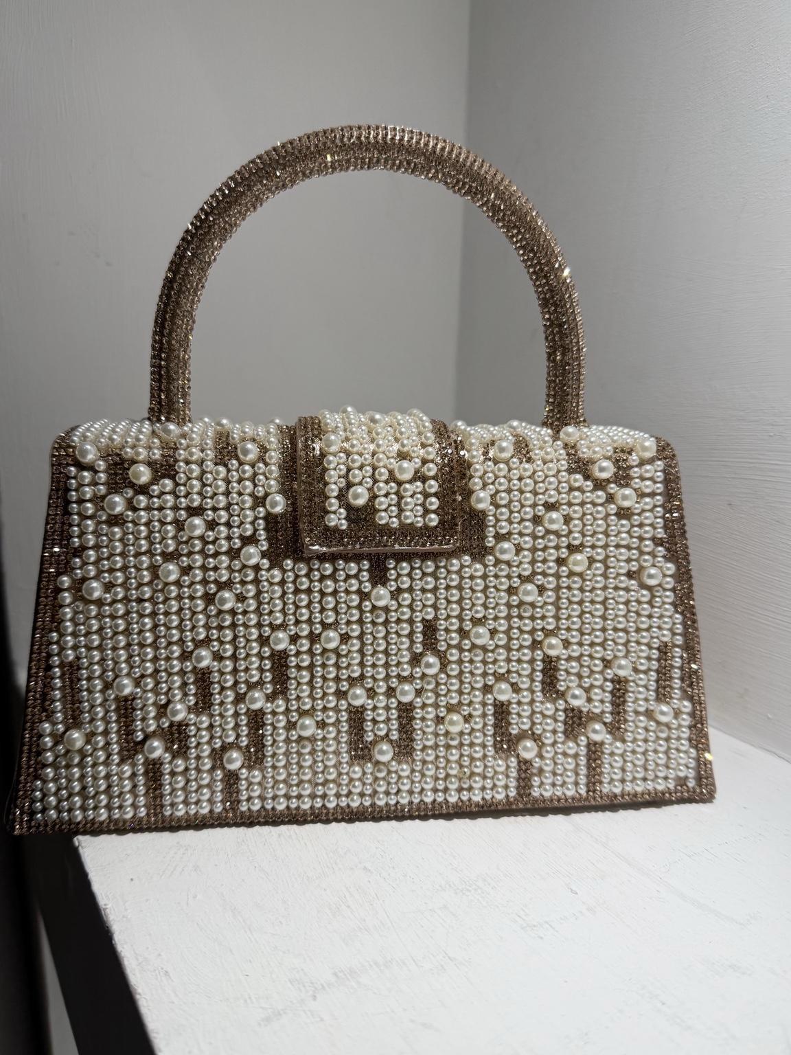 Pearl/Diamante Top Handle Clutch Bag Evening