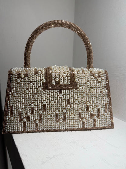 Pearl/Diamante Top Handle Clutch Bag Evening