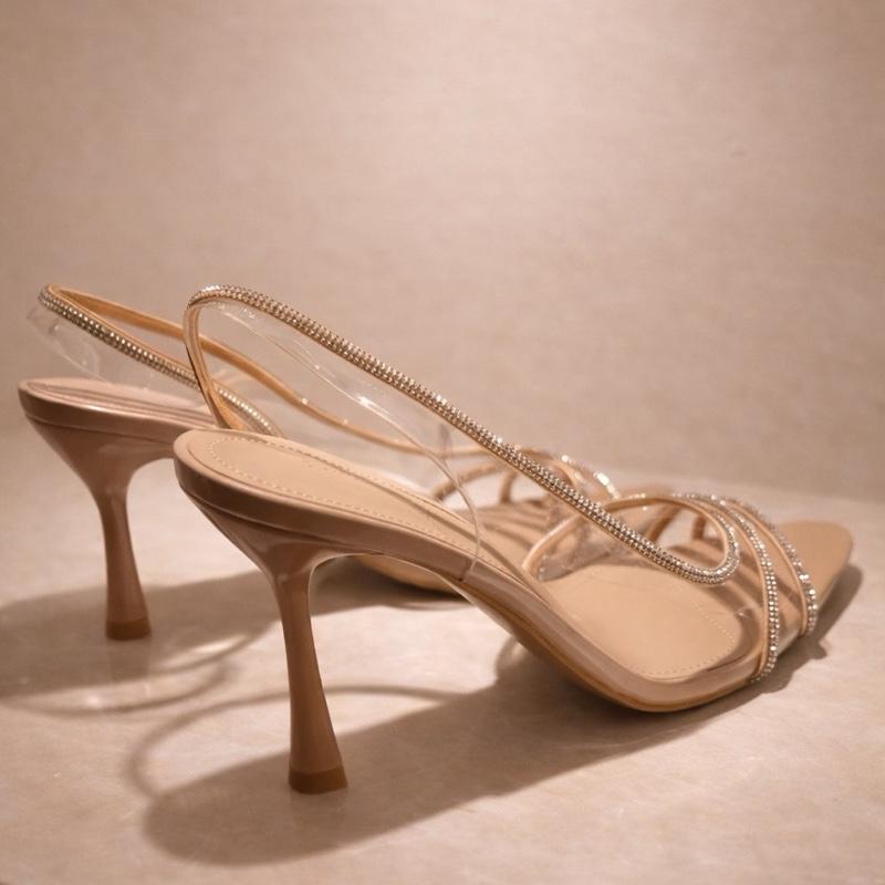 Diamante PVC Clear Open Toe Pointy Heel