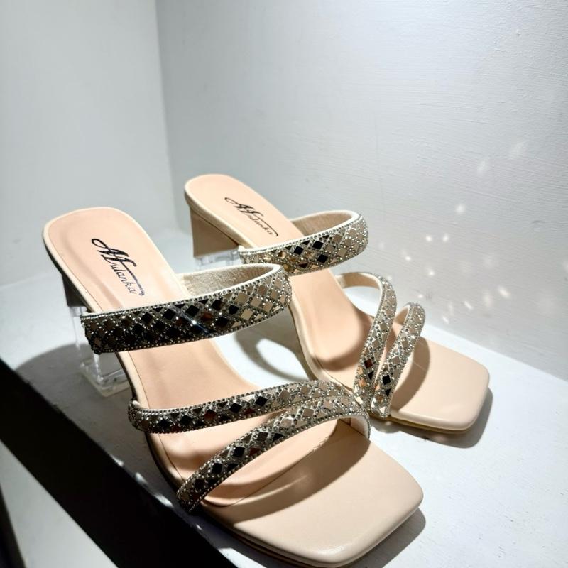 Ladies Block Heel Strappy Slip On Heel