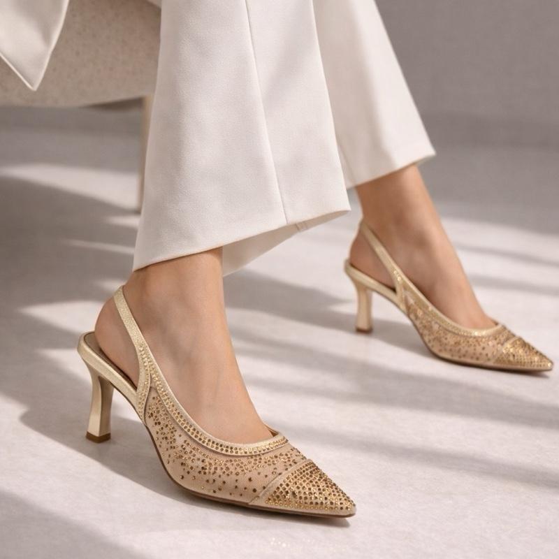 Diamante Sling Back Heels Pointed Toe