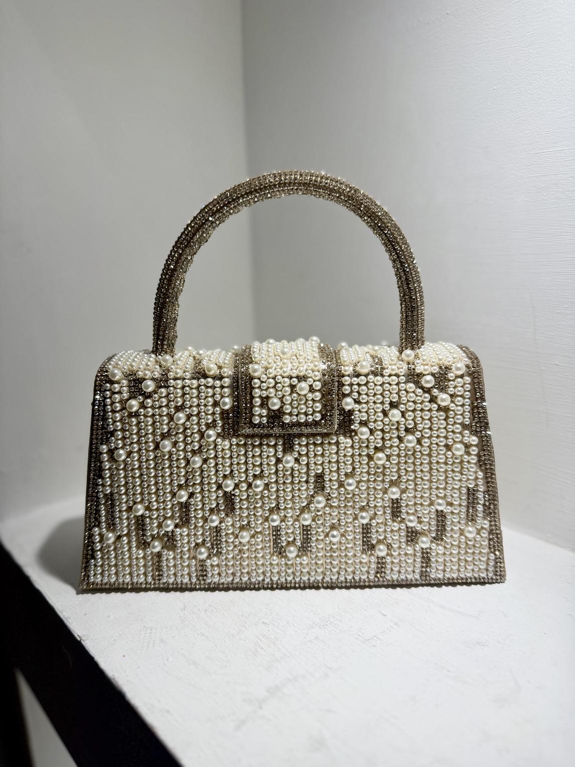 Pearl/Diamante Top Handle Clutch Bag Evening