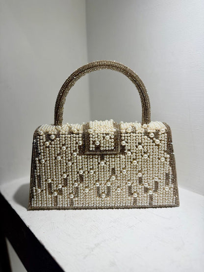 Pearl/Diamante Top Handle Clutch Bag Evening