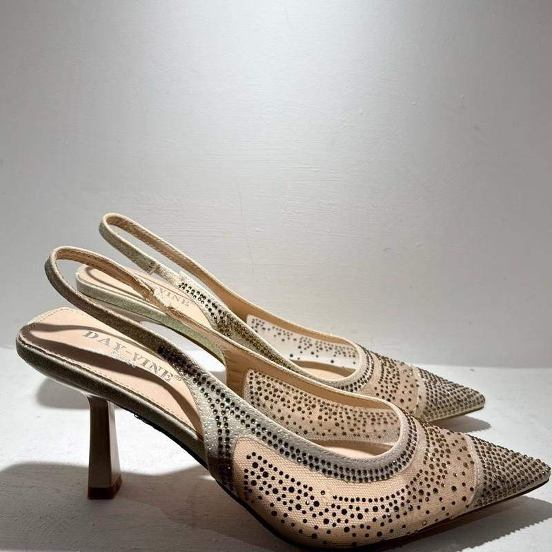 Diamante Sling Back Heels Pointed Toe
