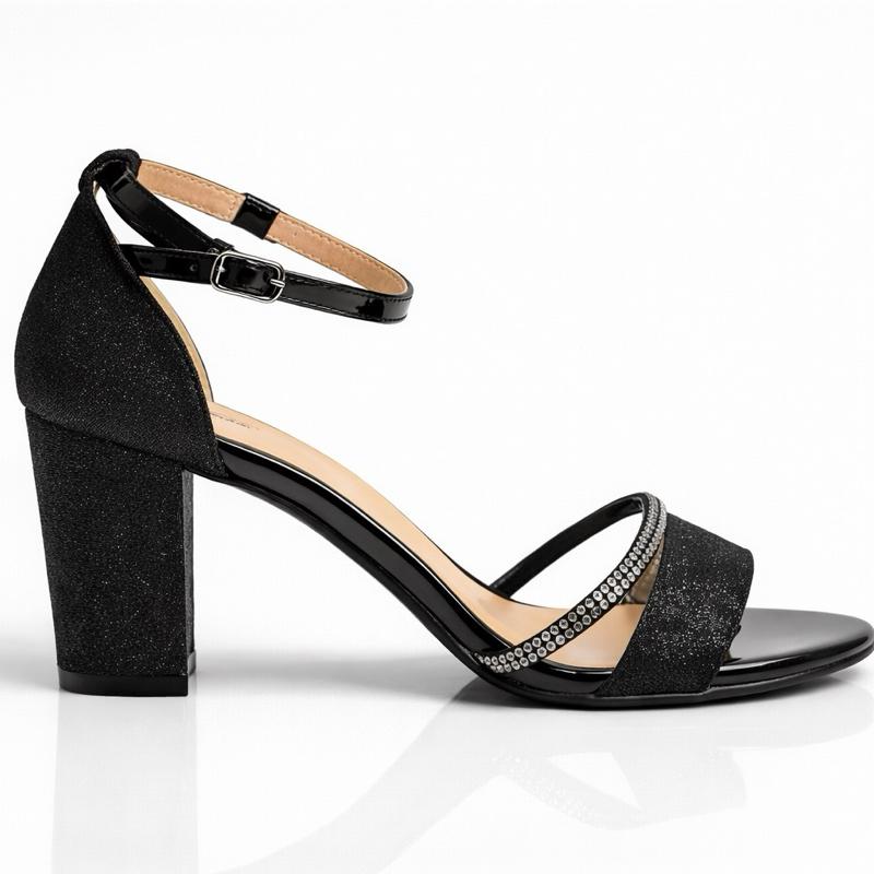 Glitter Block Heel Strappy Heels Diamanté