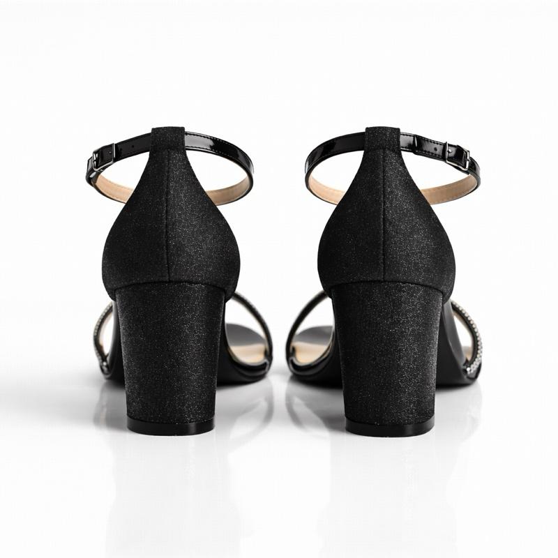 Glitter Block Heel Strappy Heels Diamanté
