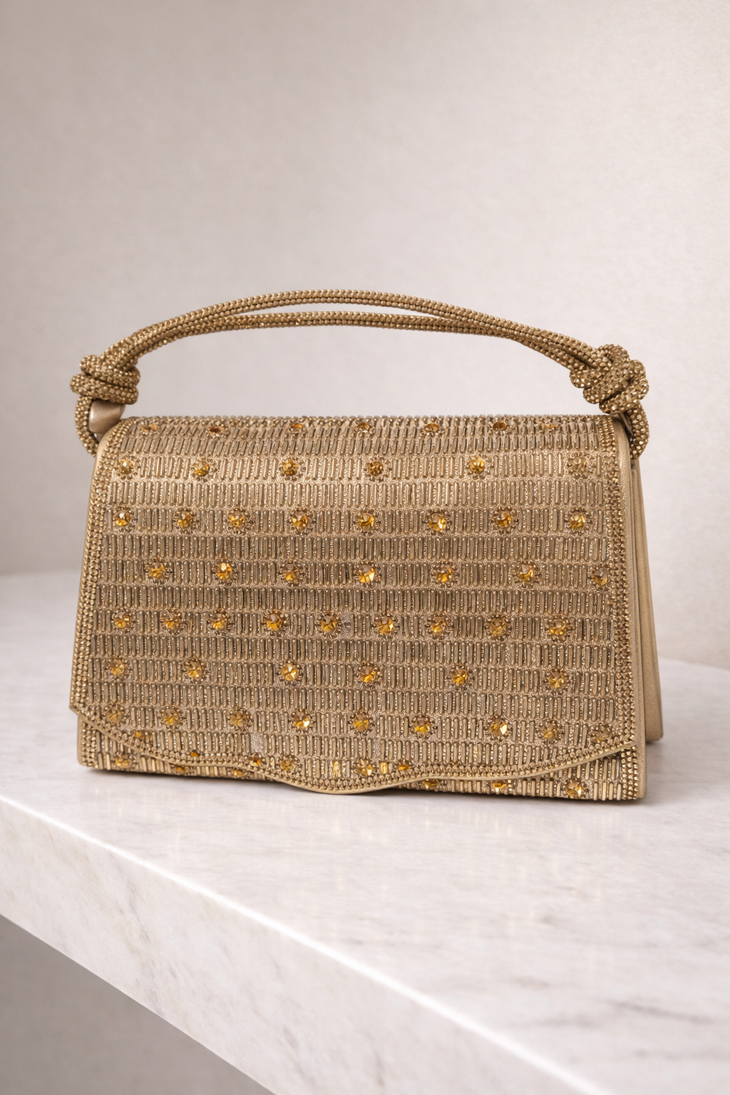 Diamante Handle Strap Clutch Bag