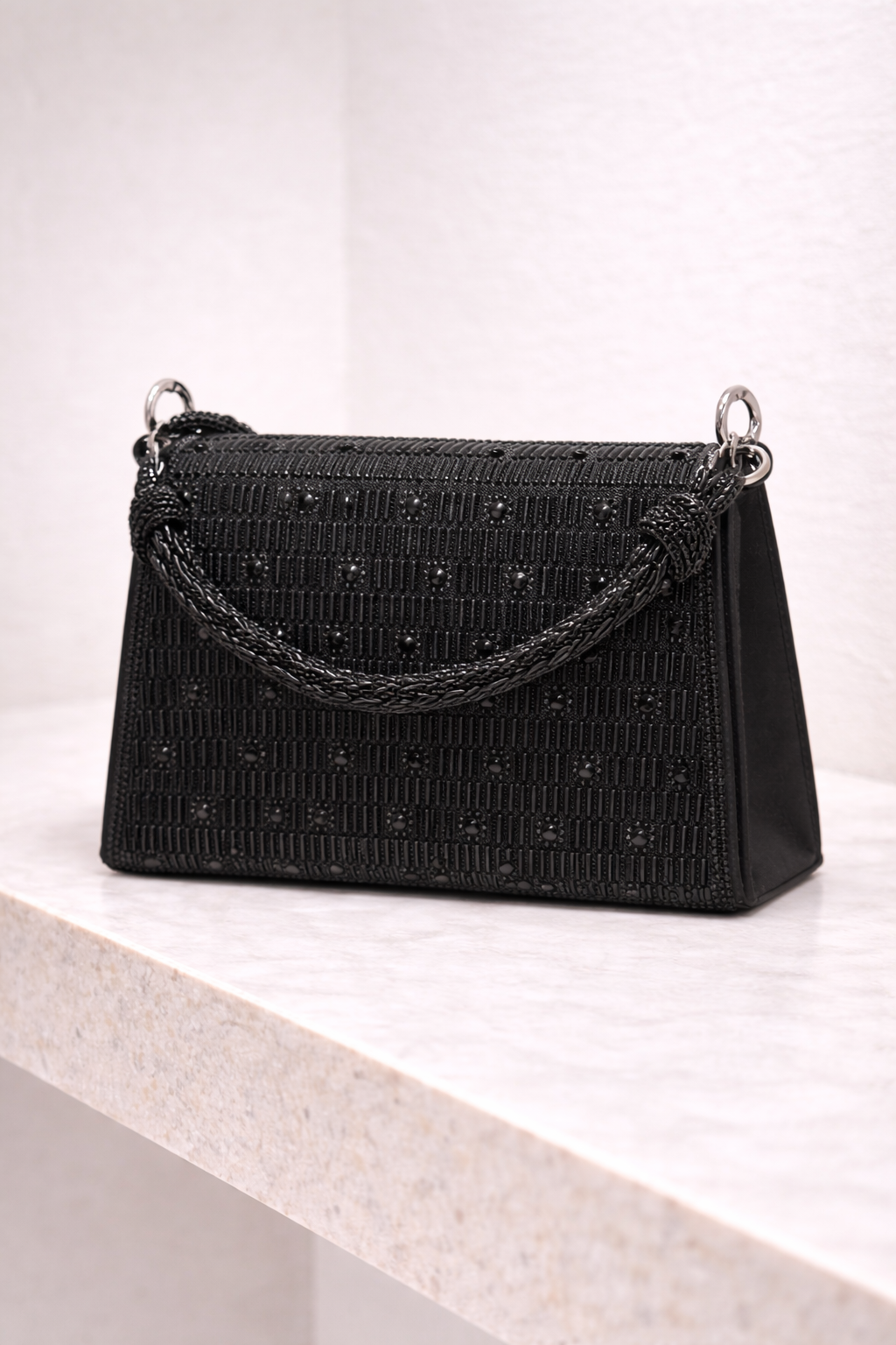 Diamante Handle Strap Clutch Bag