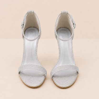 Silver Glitter Ankle Strap Heels