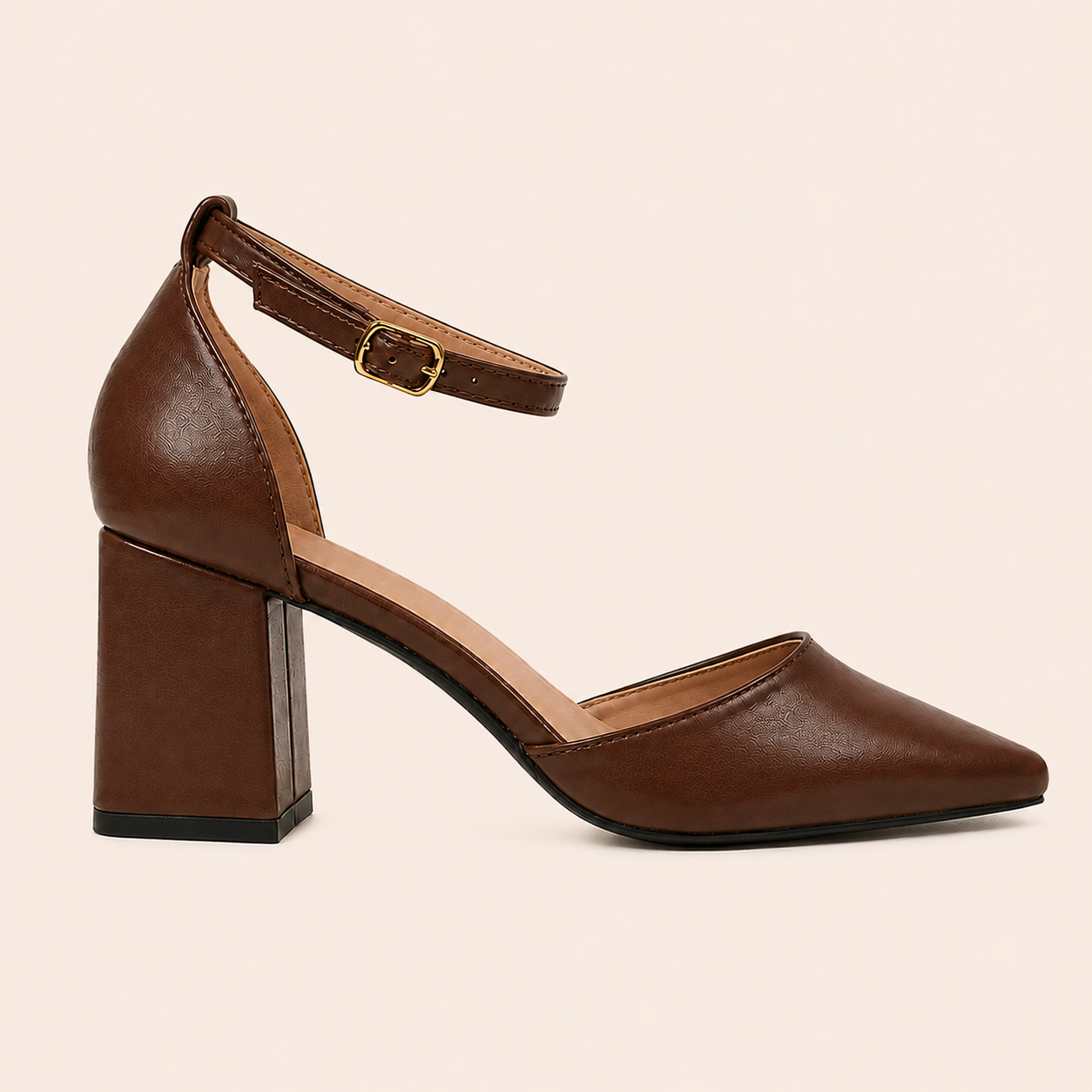 CIA Brown Pointed Toe Ankle Strap Block Heels