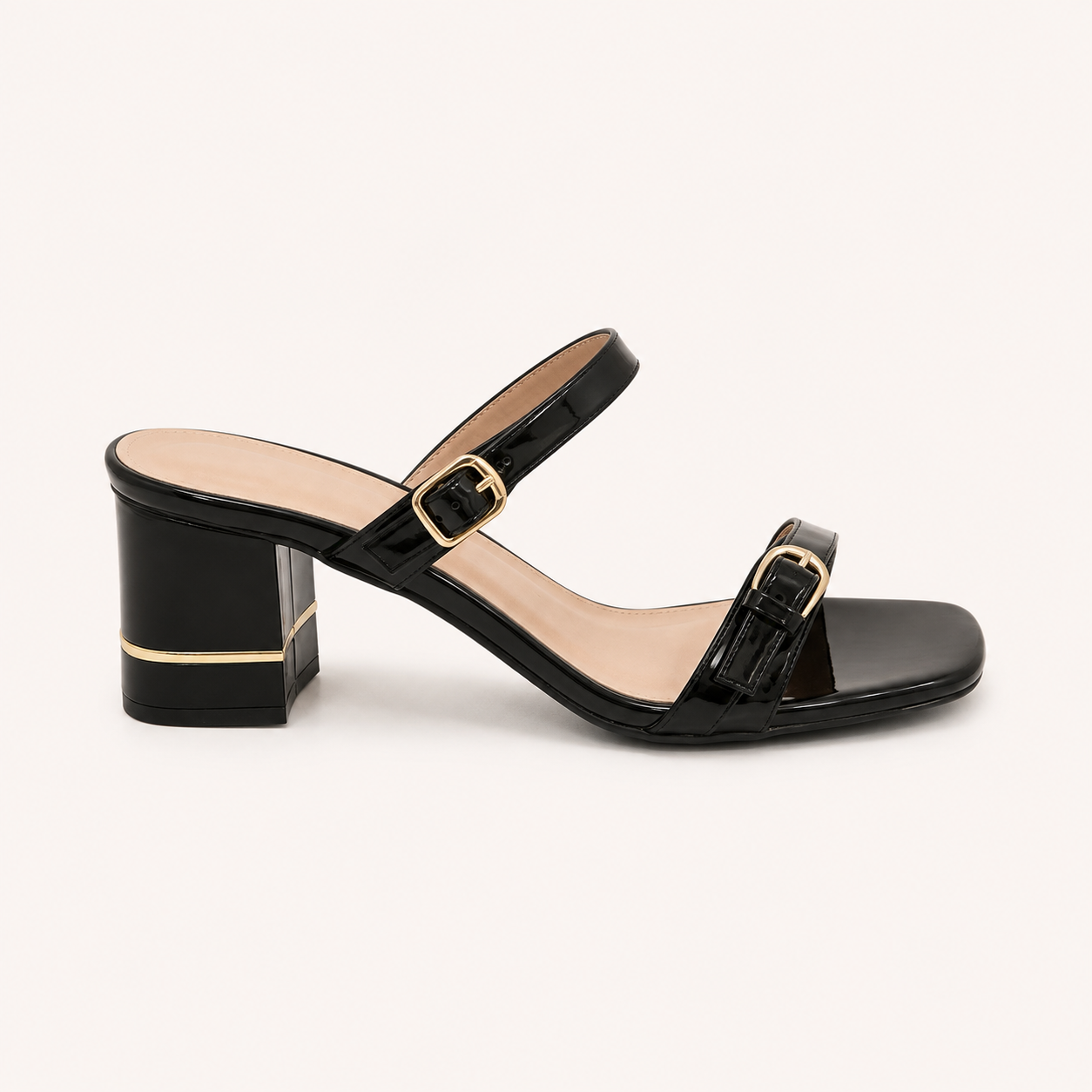 SIA- Block Heel Slip On Strappy Heels