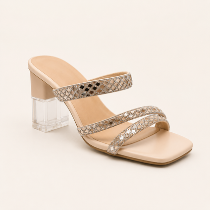 Ladies Block Heel Strappy Slip On Heel