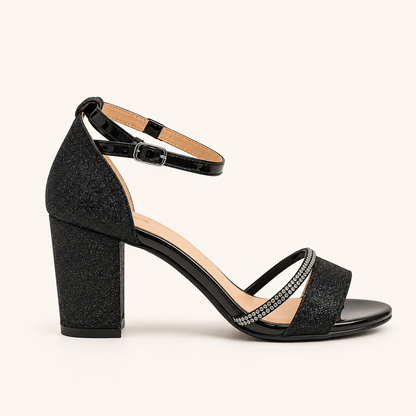 Glitter Block Heel Strappy Heels Diamanté