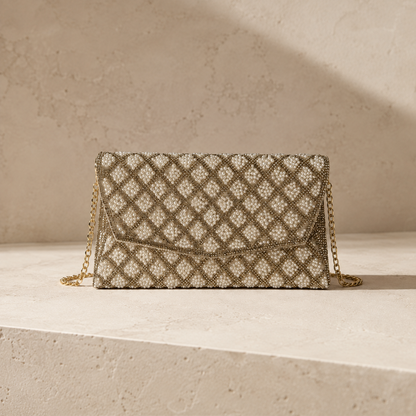 Pearl Diamante Pearl Clutch- Gold/Silver
