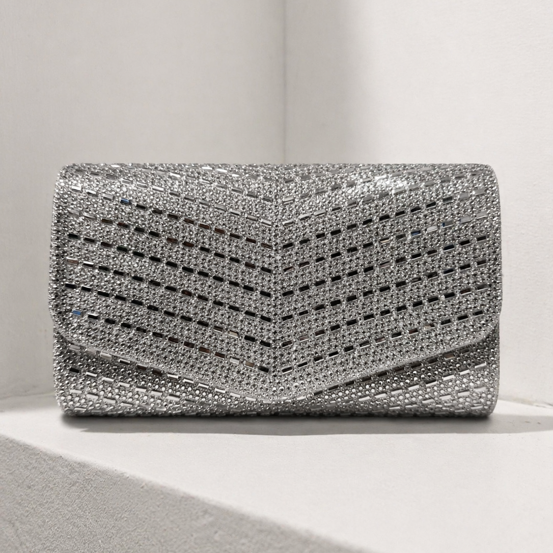 Diamanté Glitter Envelope Clutch Bag - Elegant Evening Accessory for Special Occasions