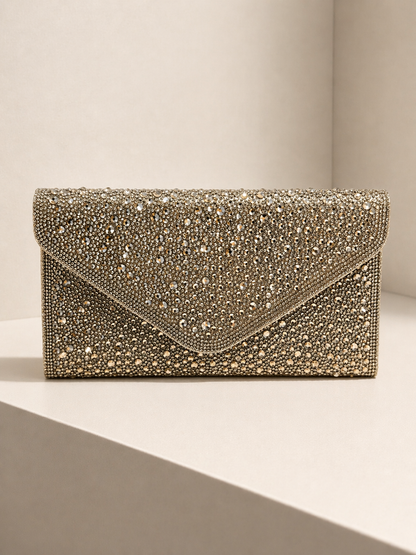 Diamanté Envelope Clutch Bag - Sparkling Rhinestone Design for Elegant Events