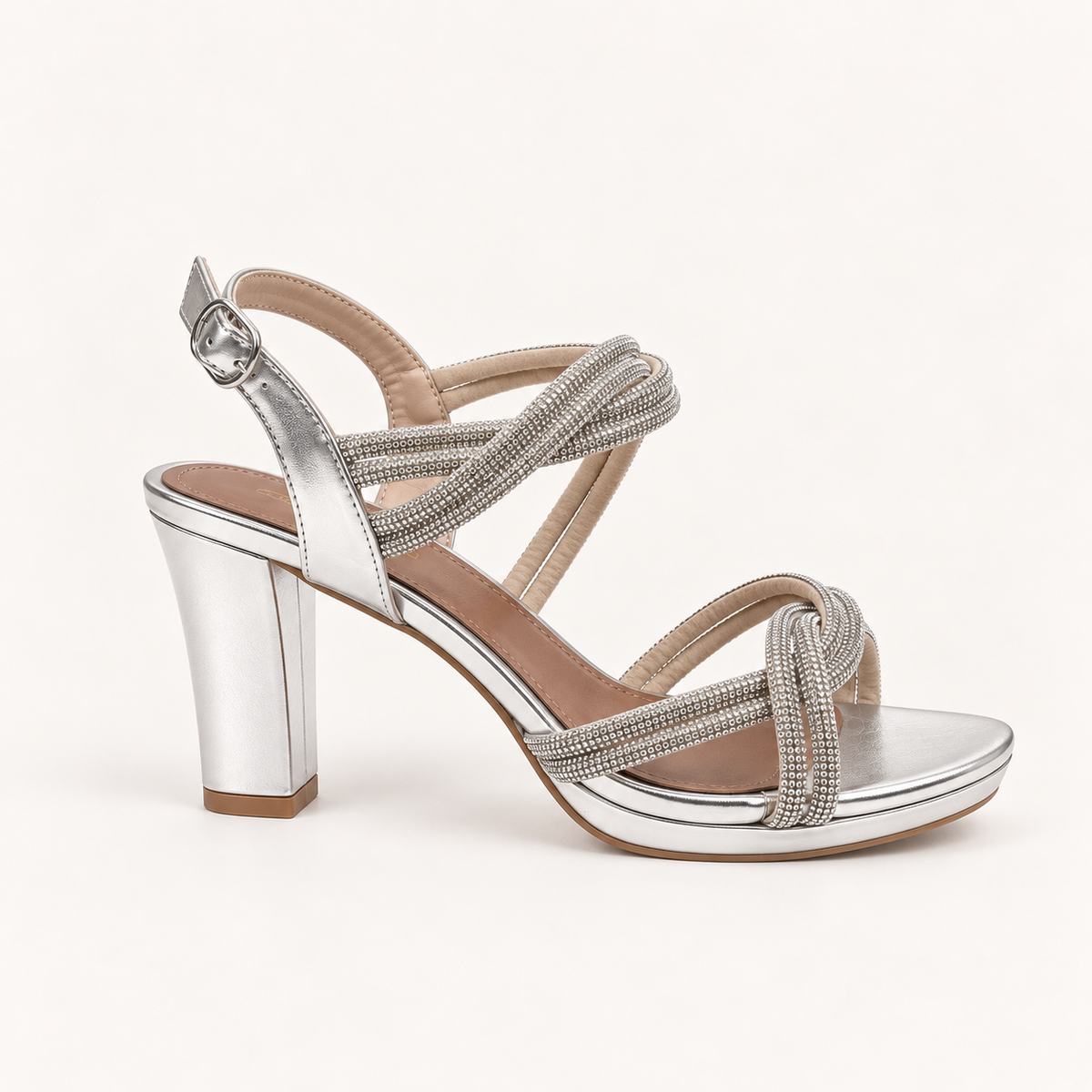 KIA- Diamanté Block Heel Sandals- Silver