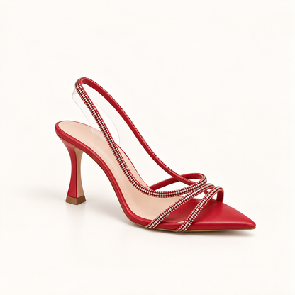 DIA- Diamante PVC Open Toe Heel- Red