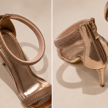 Halo Diamante Ankle Strap Heels Gold & Rose Gold