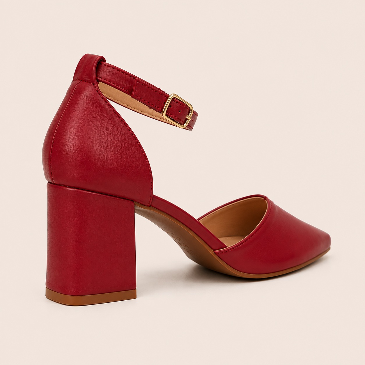 CIA Red Pointed Toe Ankle Strap Block Heels