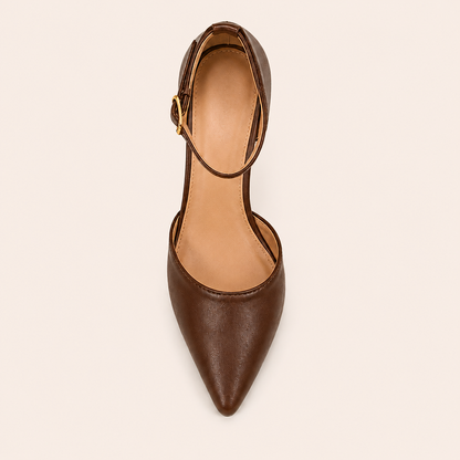 CIA Brown Pointed Toe Ankle Strap Block Heels