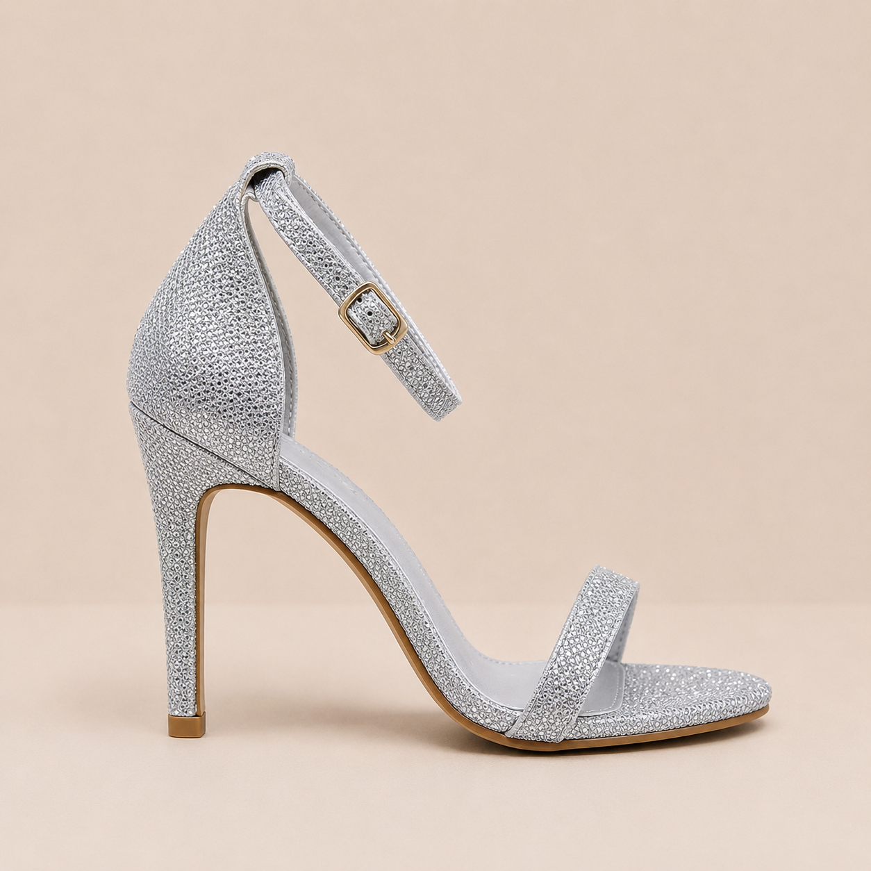 Silver Glitter Ankle Strap Heels