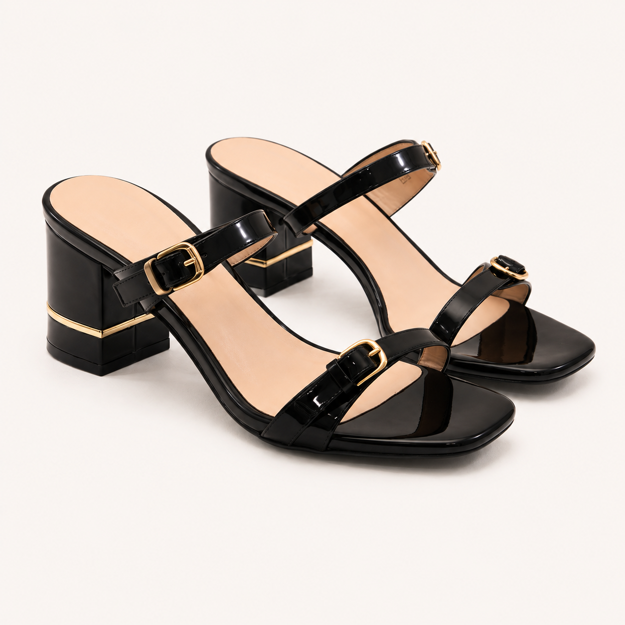 SIA- Block Heel Slip On Strappy Heels