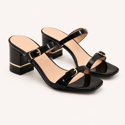 SIA- Block Heel Slip On Strappy Heels