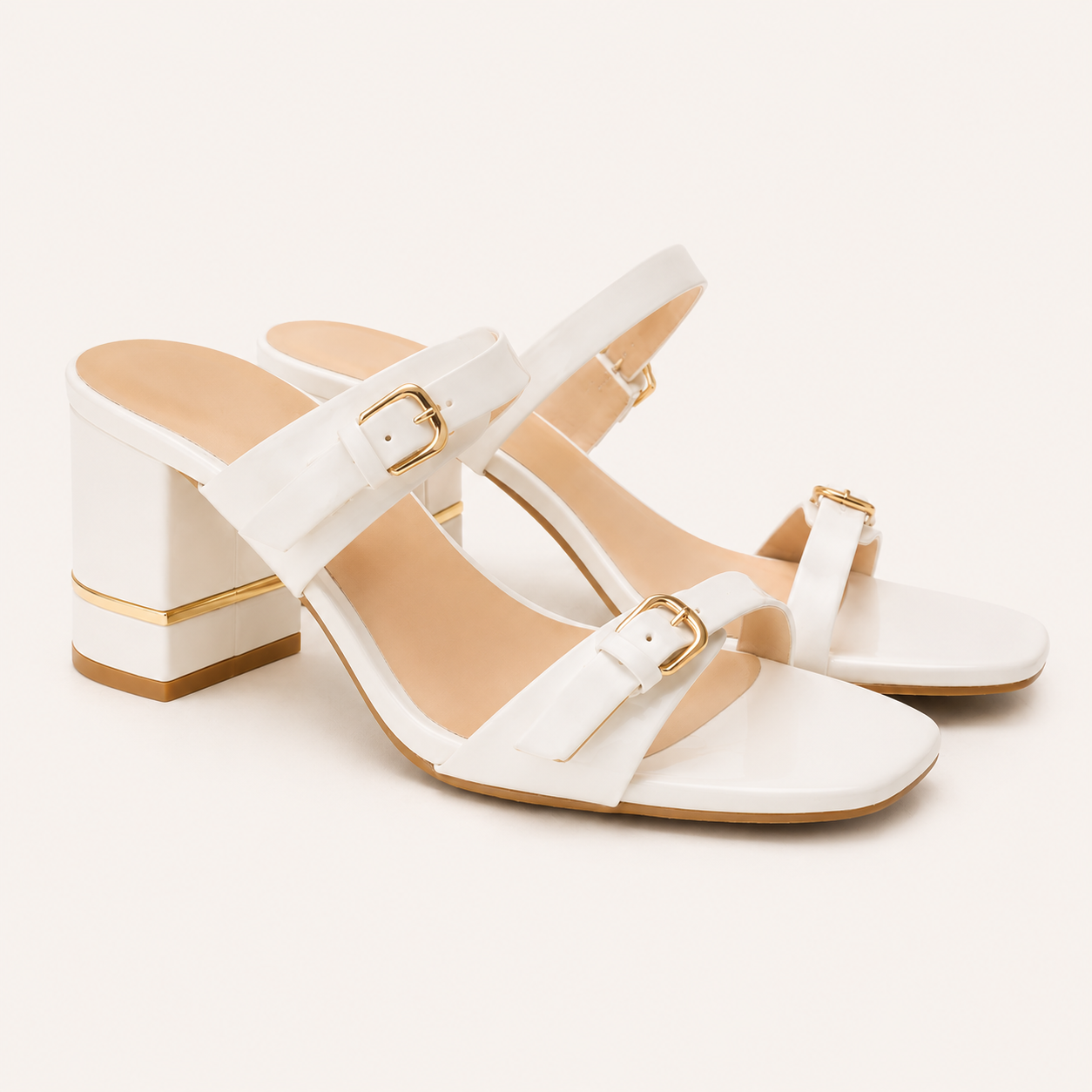 SIA- Block Heel Slip On Strappy Heels