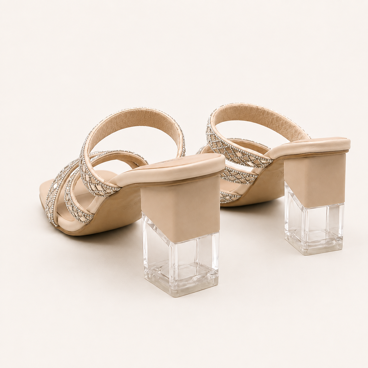 Ladies Block Heel Strappy Slip On Heel